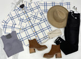 DUSTY BLUE AND IVORY PLAID SHACKET