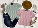 SAGE STRIPE PUFF SLEEVE TOP