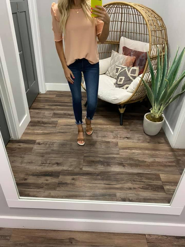 PEACH SMOCK SLEEVE BLOUSE