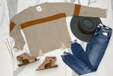 TAUPE AND CAMEL DISTRESSED SWEATER TOP