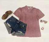 MAUVE LACE TRIM TOP