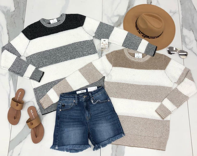 CHARCOAL KNIT STRIPE SWEATER