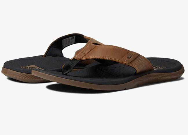 MENS REEF BLACK AND TAN SANTA ANA LEATHER FLIP FLOPS