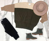 OLIVE COLORBLOCK COMBO SWEATER