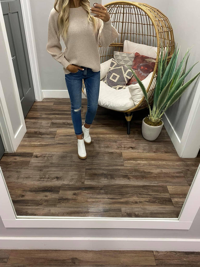 OATMEAL KNIT PATTERNED SWEATER TOP