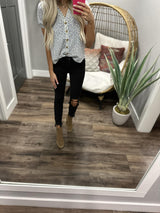 VIVIAN IVORY BLUE BUTTON UP FLORAL BLOUSE