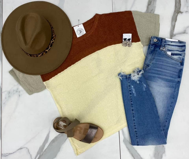 RUST AND CREAM SWEATER TOP