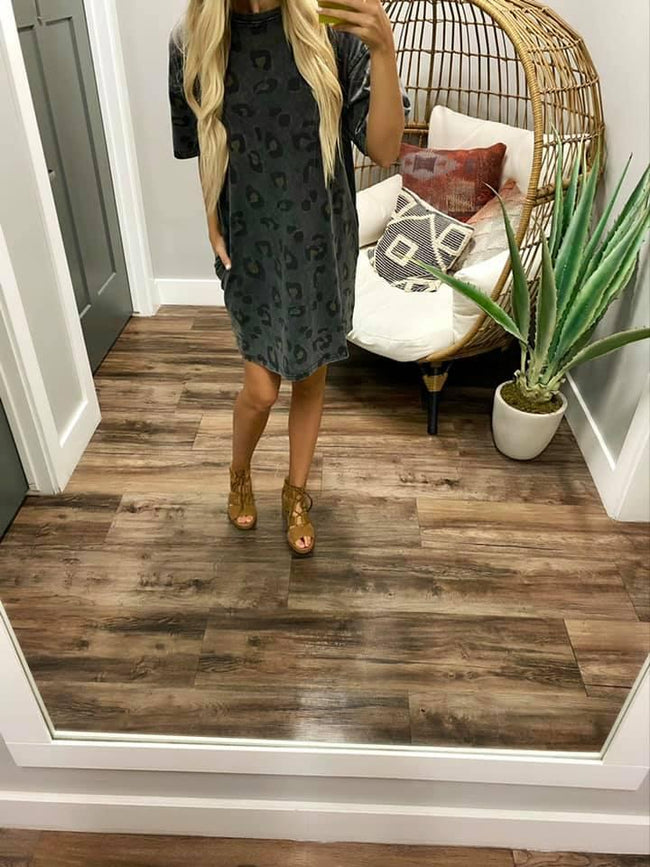BLACK WASHED LEOPARD DRESS