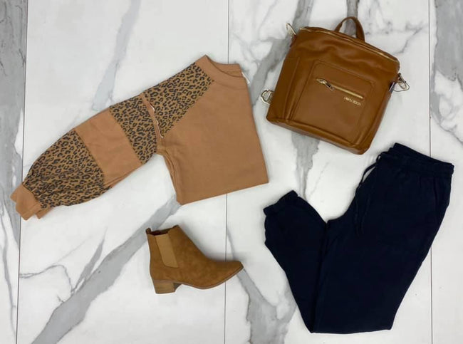 CAMEL LEOPARD CONTRAST THERMAL TOP