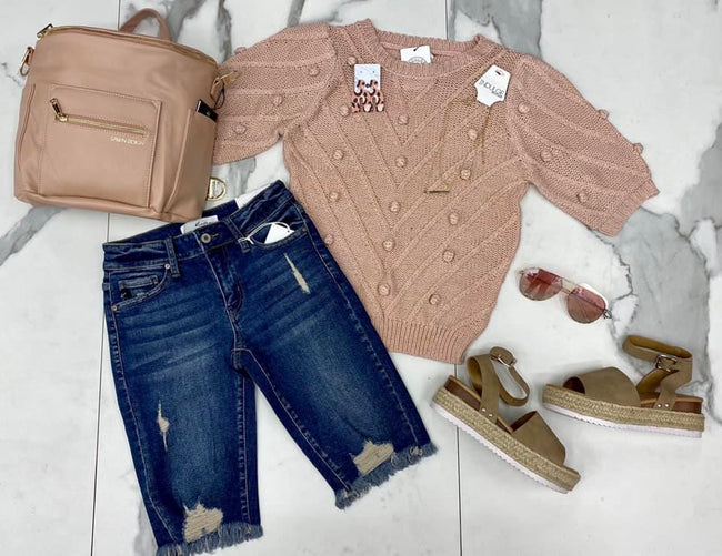 BLUSH POM SWEATER TOP