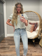 BLUE PRINT RUFFLE SLEEVE TOP
