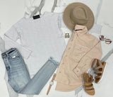 LIGHT GREY RIBBED SUPER SOFT LONG SLEEVE TOP