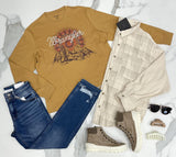 WRANGLER LONG SLEEVE STITCH CAMEL TEE