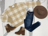 TAUPE CHECKERED SWEATER TOP