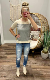 GREY AND BLUSH SWEATER TOP