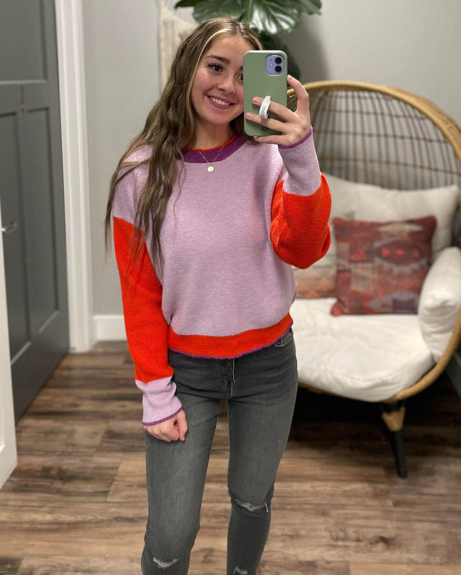 BRYNN COLORBLOCK CONTRAST SWEATER TOP