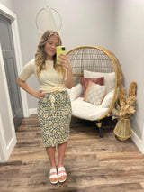 BLUE ABSTRACT LEOPARD DRAWSTRING SKIRT
