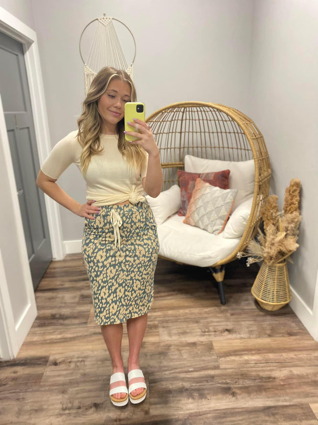 BLUE ABSTRACT LEOPARD DRAWSTRING SKIRT