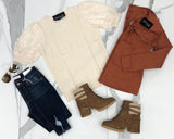 CREAM POM SLEEVE SWEATER TOP