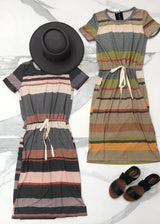 CHARCOAL MARSALA STRIPE DRESS