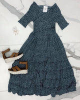 TEAL FLORAL SMOCK DRESS