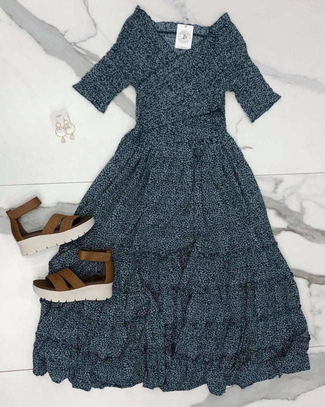 TEAL FLORAL SMOCK DRESS