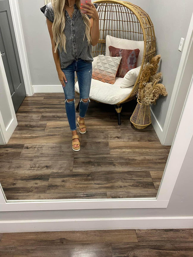 BLACK ACID WASH BUTTON DOWN DENIM TOP