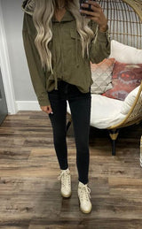 CORY CORDED OLIVE HOODED JACKET