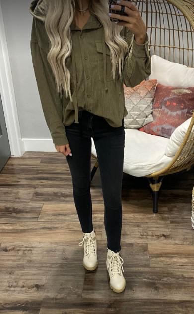 CORY CORDED OLIVE HOODED JACKET