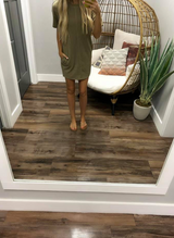 OLIVE RIBBED POCKET KNEE LEGNTH DRESS
