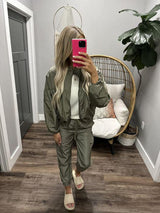 ON THE GO DEEP SAGE JACKET AND JOGGER SET