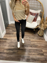 CAMEL MIX STRIPE SWEATER TOP
