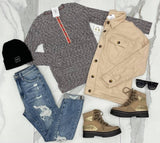 HEATHERED SNAP HENLEY TOP