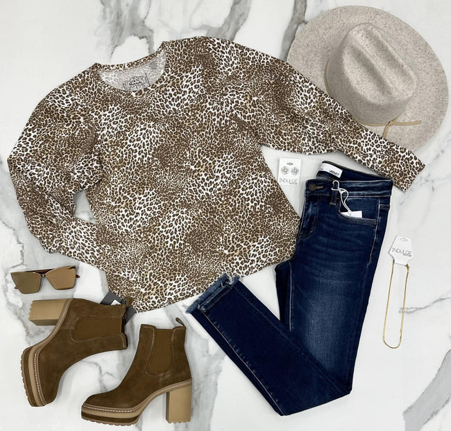 LETTI LEOPARD PUFF LONG SLEEVE TOP