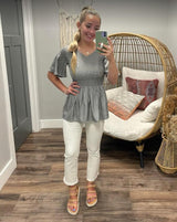 SMOCKED PEPLUM ICE GREY