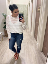 CREAM OPEN KNIT SWEATER TOP