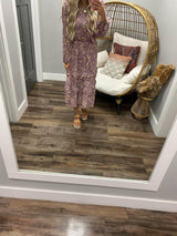 DUSTY PLUM FLORAL LONG SLEEVE DRESS
