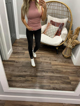 BLUSH MOCK NECK RIBBED TOP