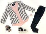 BLACK AND IVORY STRIPED LINEN JACKET