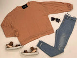 RUST RIBBED SWEATER TOP