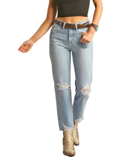 DISTRESSED STRAIGHT ROCK AND ROLL JEANS
