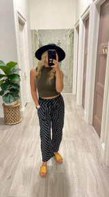 BLACK STRIPE WOVEN PANT