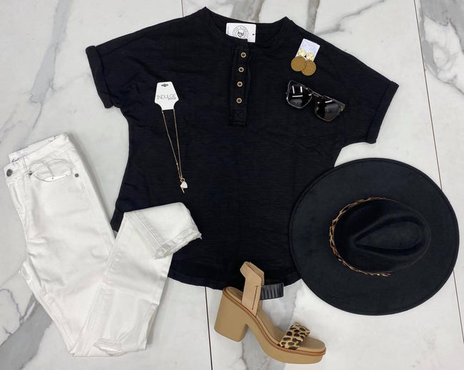 BLACK HENLEY TOP