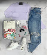 LAVENDER RIBBED CROP LONG SLEEVE TOP