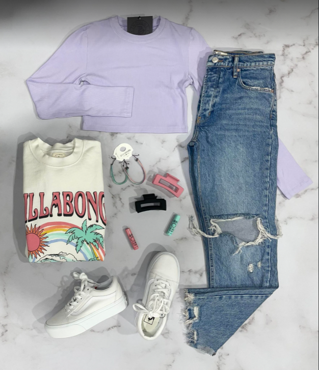 LAVENDER RIBBED CROP LONG SLEEVE TOP