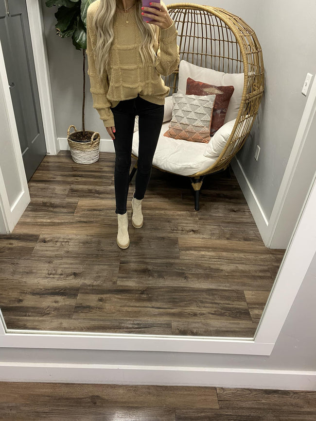 MOXIE TAUPE TEXTURED PANEL SWEATER TOP