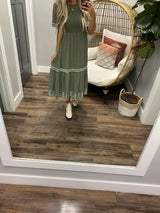 SAGE GREEN EMBROIDERED SWISS DOT DRESS