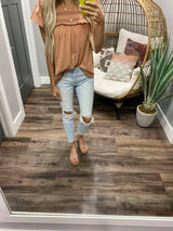 SALMON RUFFLE DETAIL BLOUSE