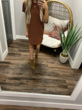TOFFEE STRIPE T SHIRT POCKET DRESS