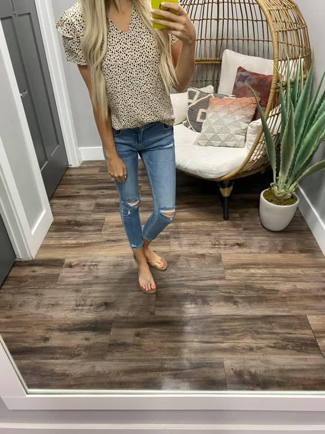 NATURAL LEOPARD RUFFLE BLOUSE